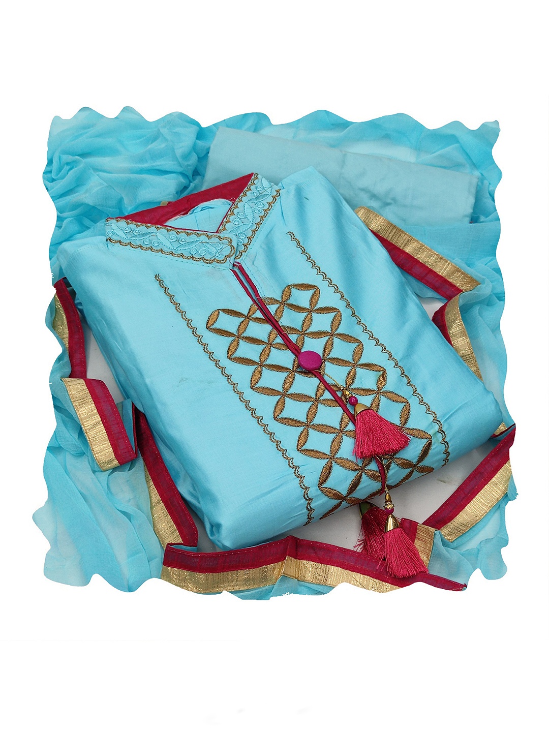 

MANVAA Embroidered Unstitched Dress Material, Blue