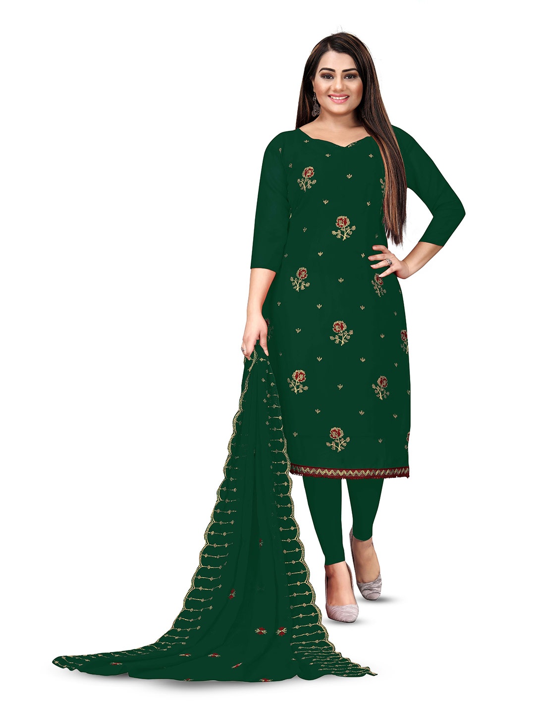 

MANVAA Embroidered Unstitched Dress Material, Green