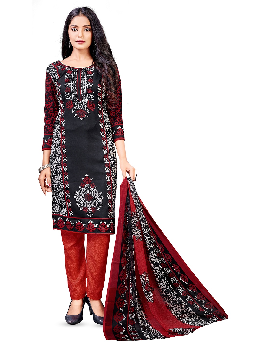 

MANVAA Floral Printed Unstitched Dress Material, Blue
