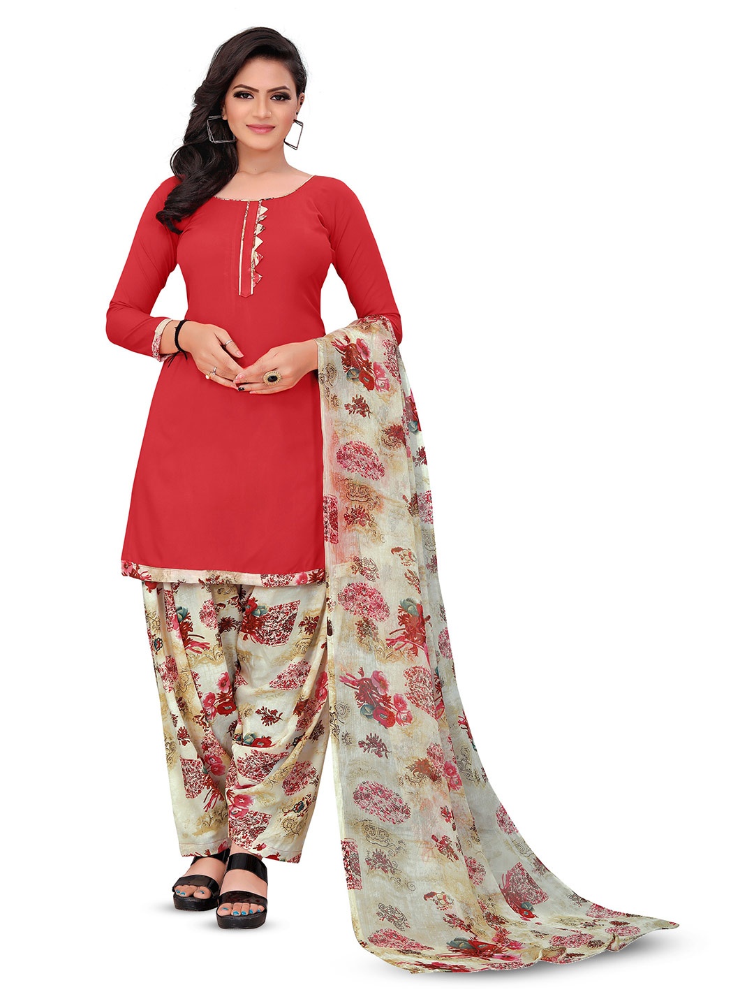 

MANVAA Floral Printed Unstitched Dress Material, Red
