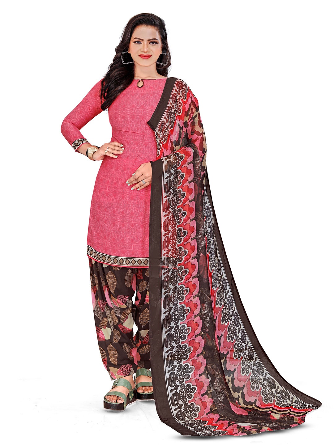 

MANVAA Ethnic Motifs Printed Unstitched Dress Material, Pink