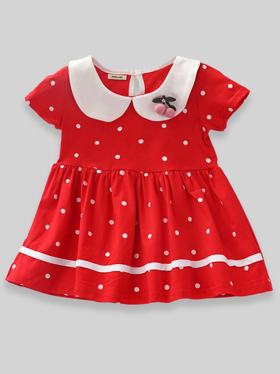 

INCLUD Red Polka Dot Print Peter Pan Collar A-Line Dress