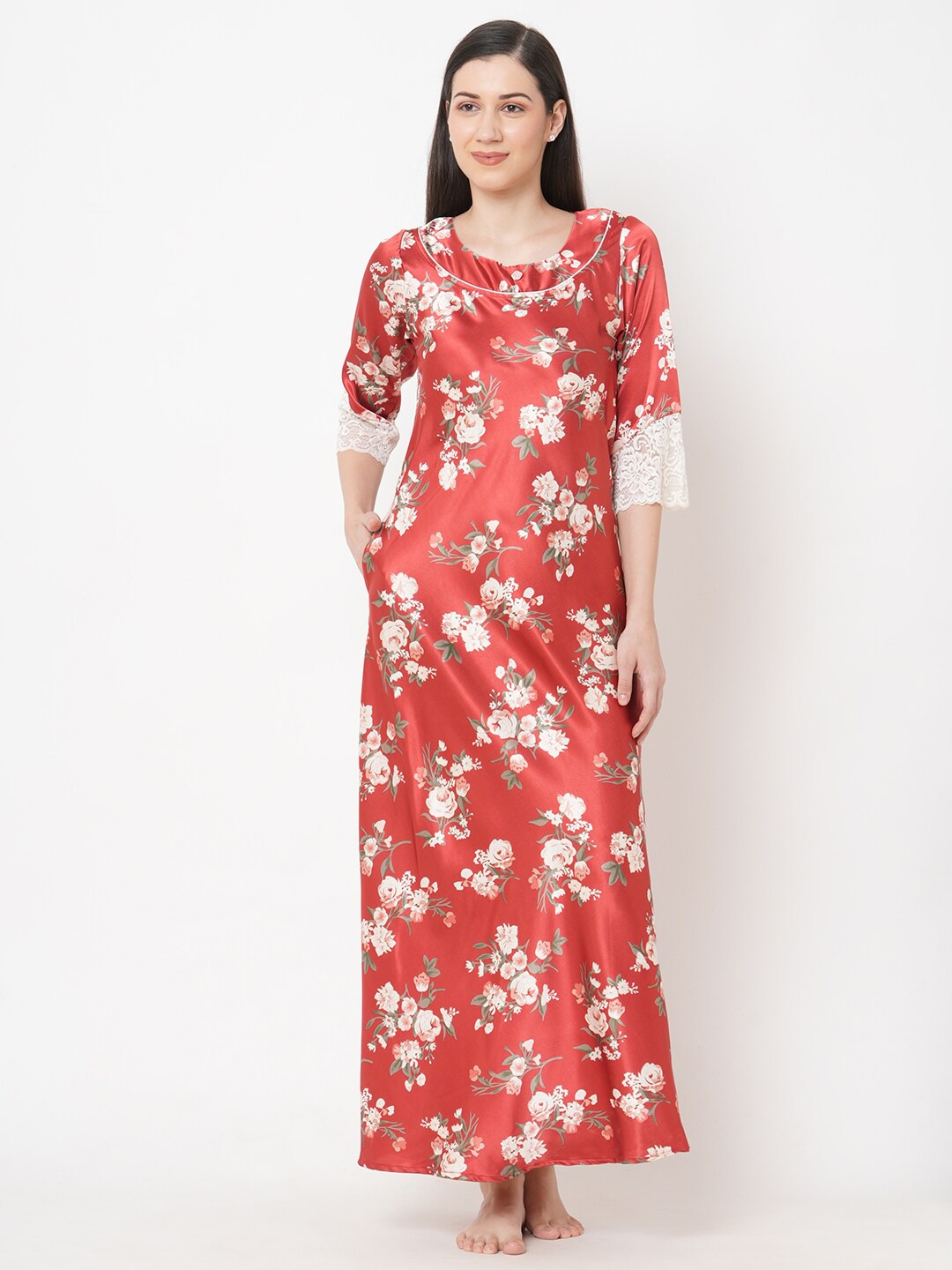 

Sweet Dreams Floral Printed Satin Maxi Nightdress, Rust