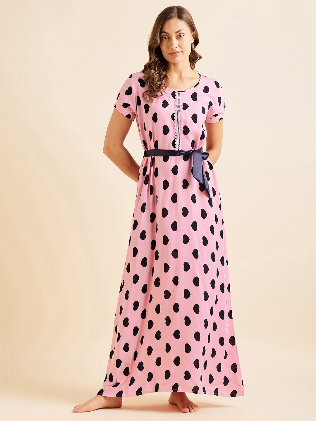 

Sweet Dreams Conversational Printed Maxi Nightdress, Peach