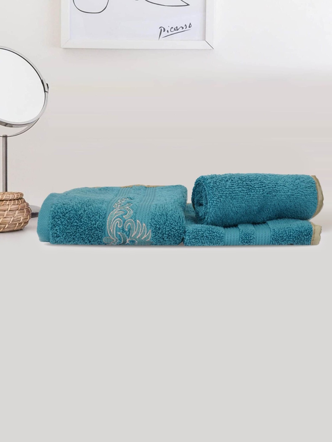 

LUSH & BEYOND Turquoise Blue 3 Pieces Cotton 500 GSM Towel Set