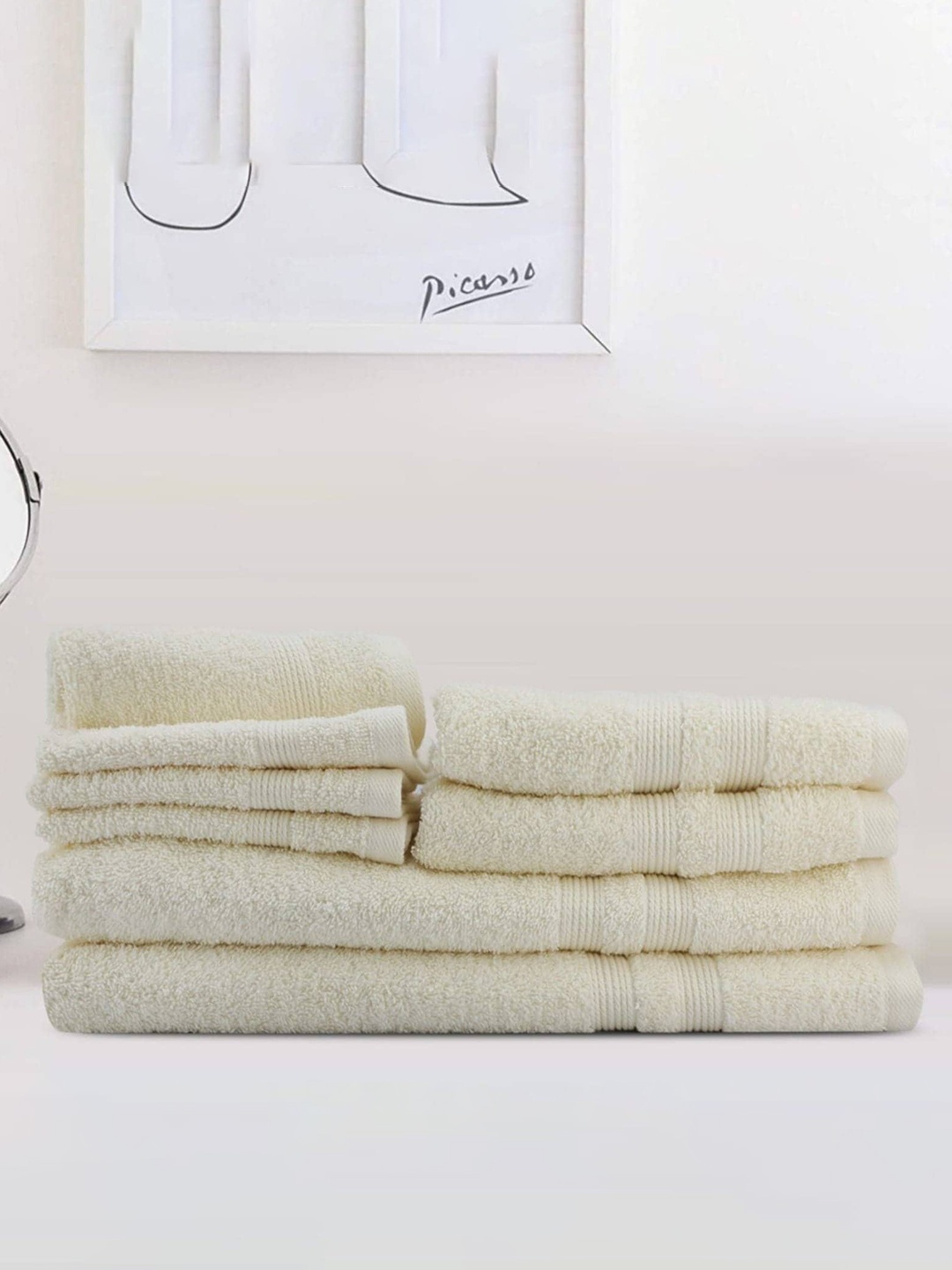 

LUSH & BEYOND Set of 8 Cotton 500 GSM Towel Set, Off white