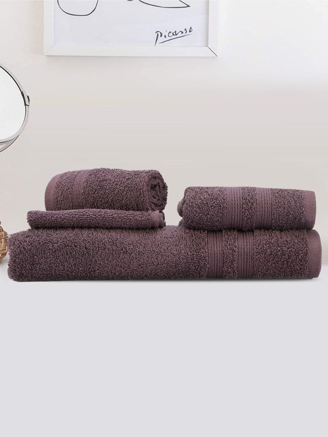 

LUSH & BEYOND Purple 4 Pieces Cotton 500 GSM Towel Set