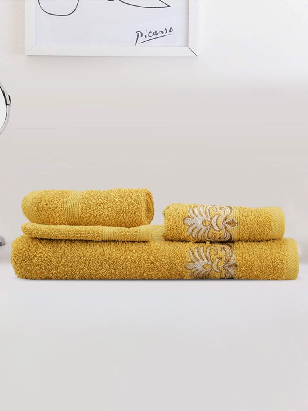 

LUSH & BEYOND Mustard 4 Pieces Cotton 500 GSM Towel Set