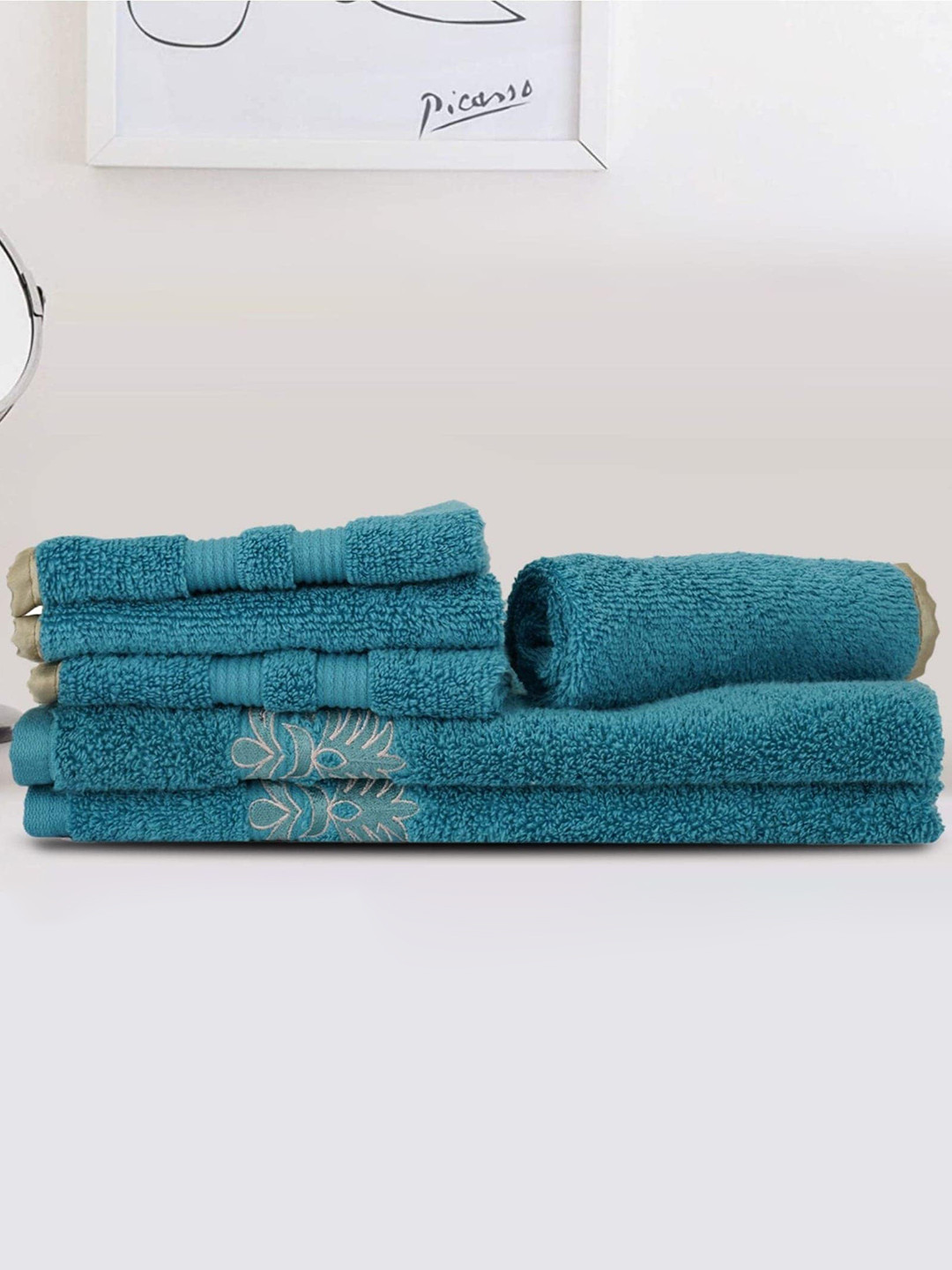 

LUSH & BEYOND Set of 6 Cotton 500 GSM Towel Set, Turquoise blue
