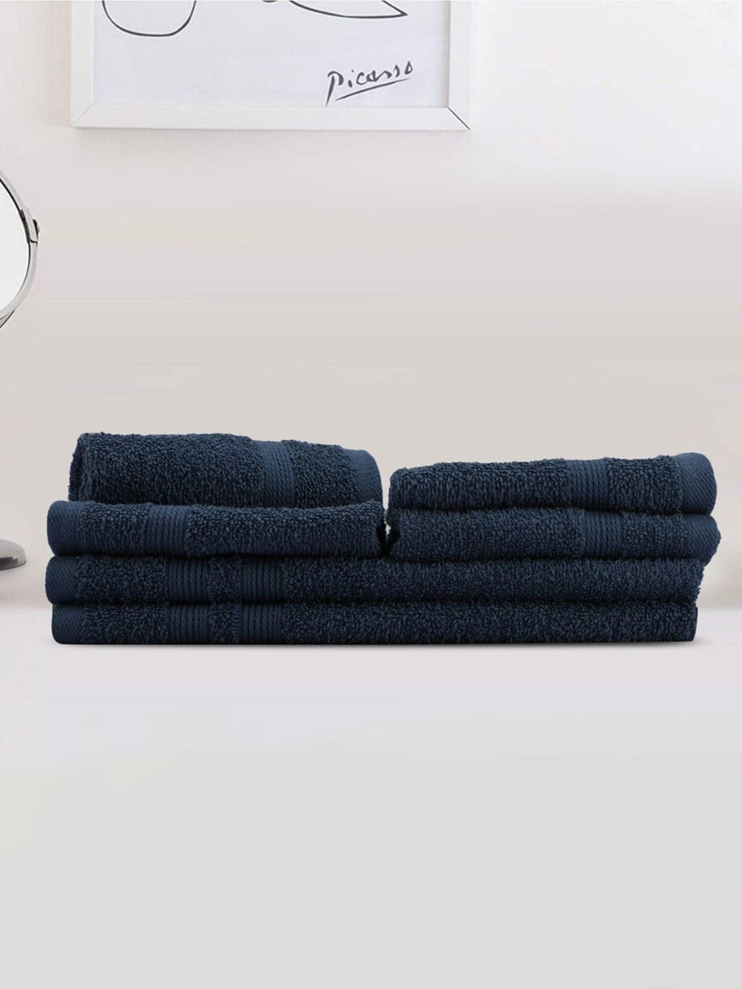 

LUSH & BEYOND Navy Blue 6 Pieces Cotton 500 GSM Towel Set