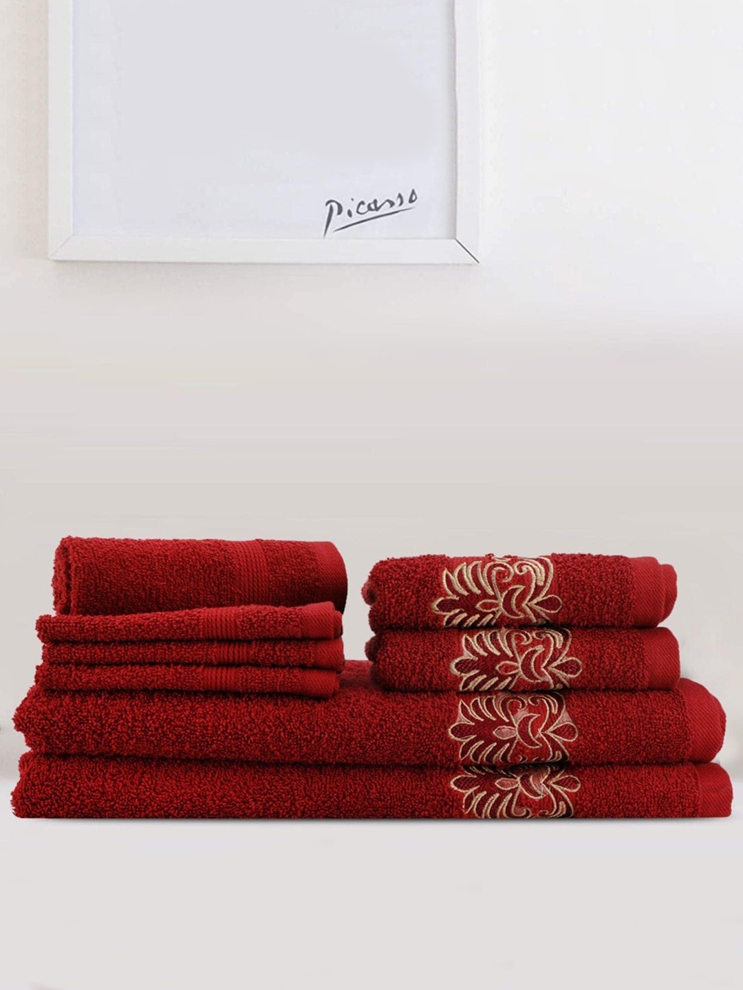 

LUSH & BEYOND Set of 8 Cotton 500 GSM Towel Set, Maroon