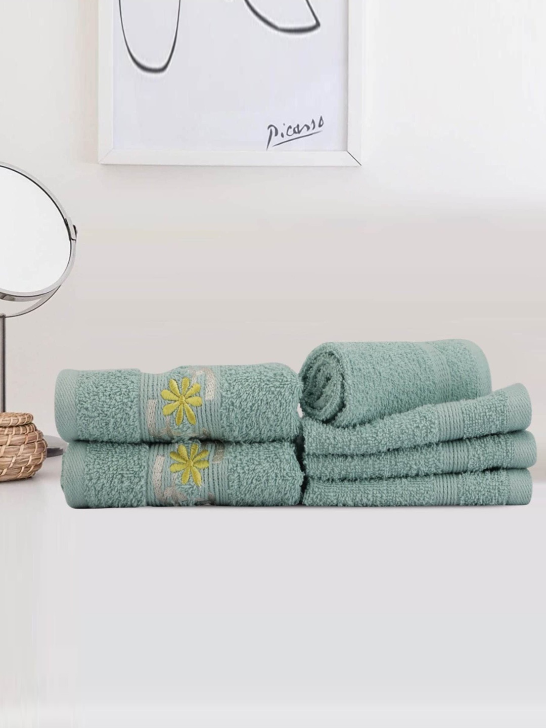 

LUSH & BEYOND Teal Green & Yellow 6Pcs Cotton 500 GSM Towel Set