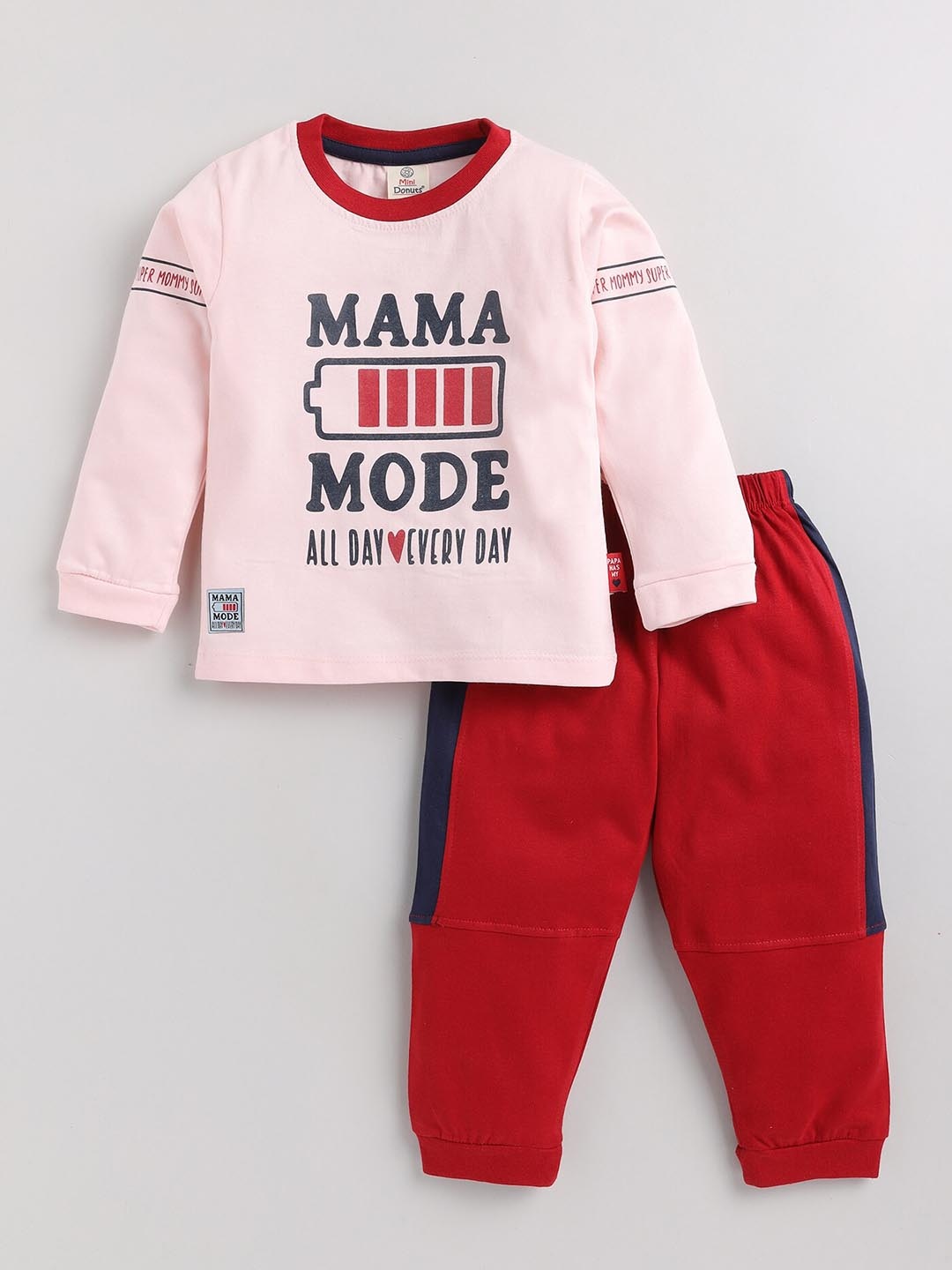 

BAESD Boys Typography Printed Pure Cotton T-shirt with Trousers, Pink