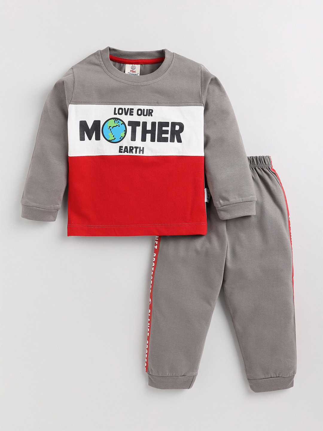 

BAESD Boys Colourblocked Pure Cotton T-shirt with Trouser, Grey