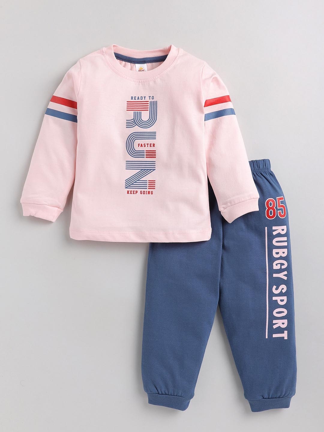 

BAESD Boys Typography Printed Cotton T-shirt with Trousers, Pink