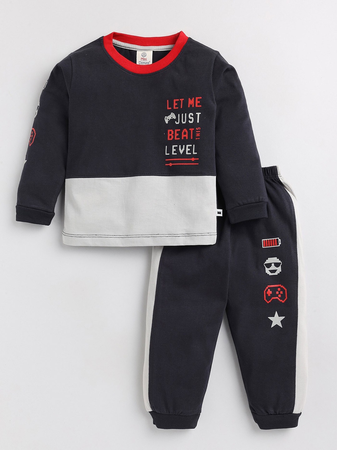 

BAESD Infant Boys Printed Pure Cotton T-shirt with Trousers, Charcoal
