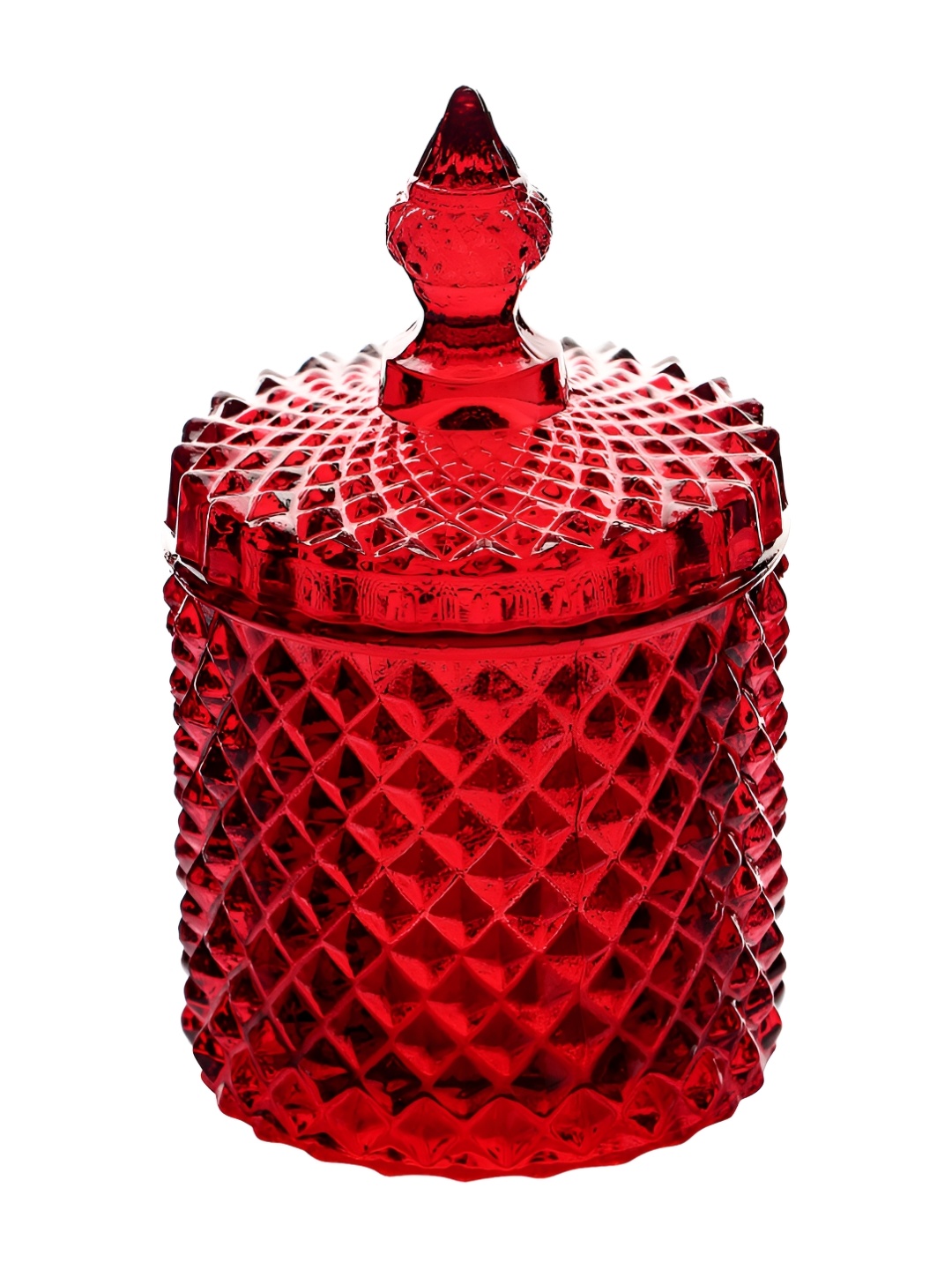 

Clovefry Red Textured Diamond Cut Glass Candle Holder
