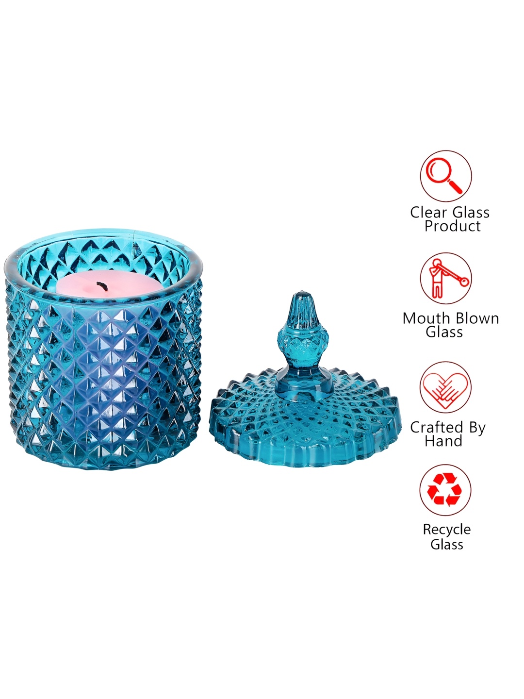 

Clovefry Blue Textured Diamond Glass Candle Holder