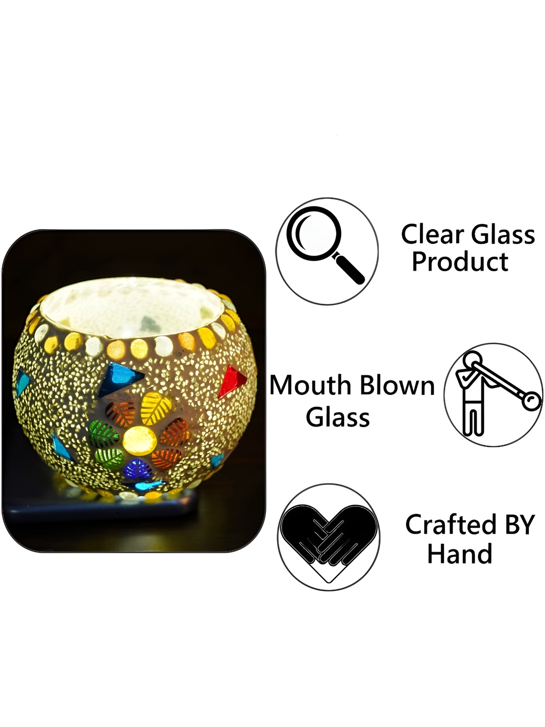 

Clovefry Blue & Yellow 4Pcs textured Glass Candle Holder