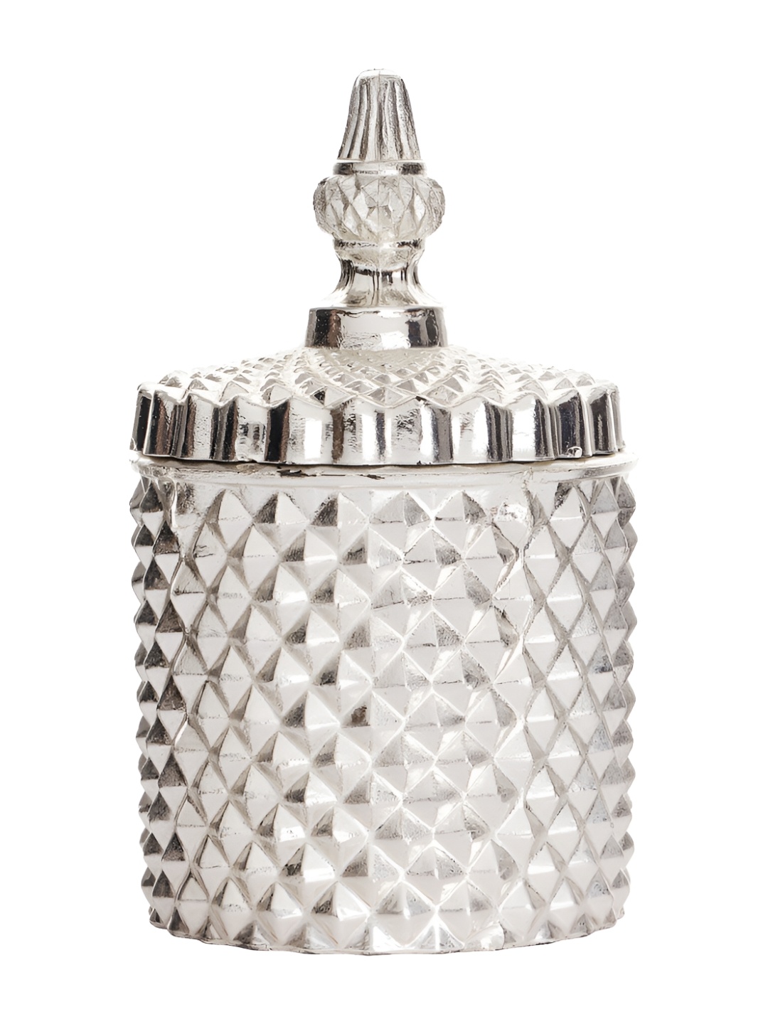 

Clovefry Silver-Toned Vintage Cut Design Glass Candle Holder