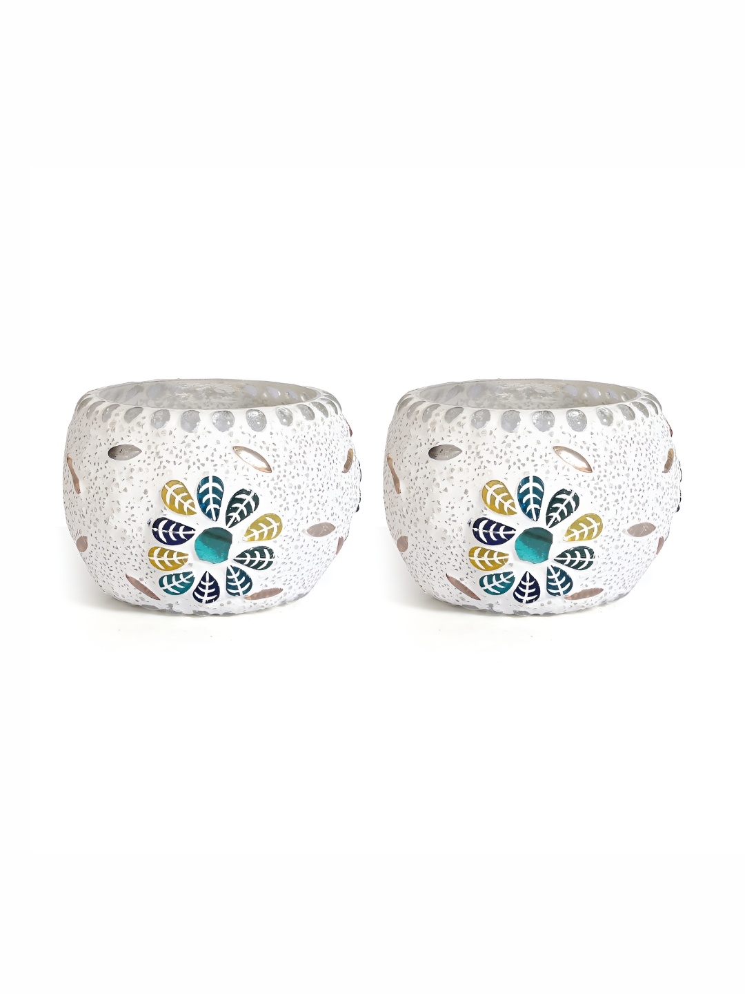 

Clovefry Blue & Yellow 2Pcs Textured Glass Tealight Candle Holder