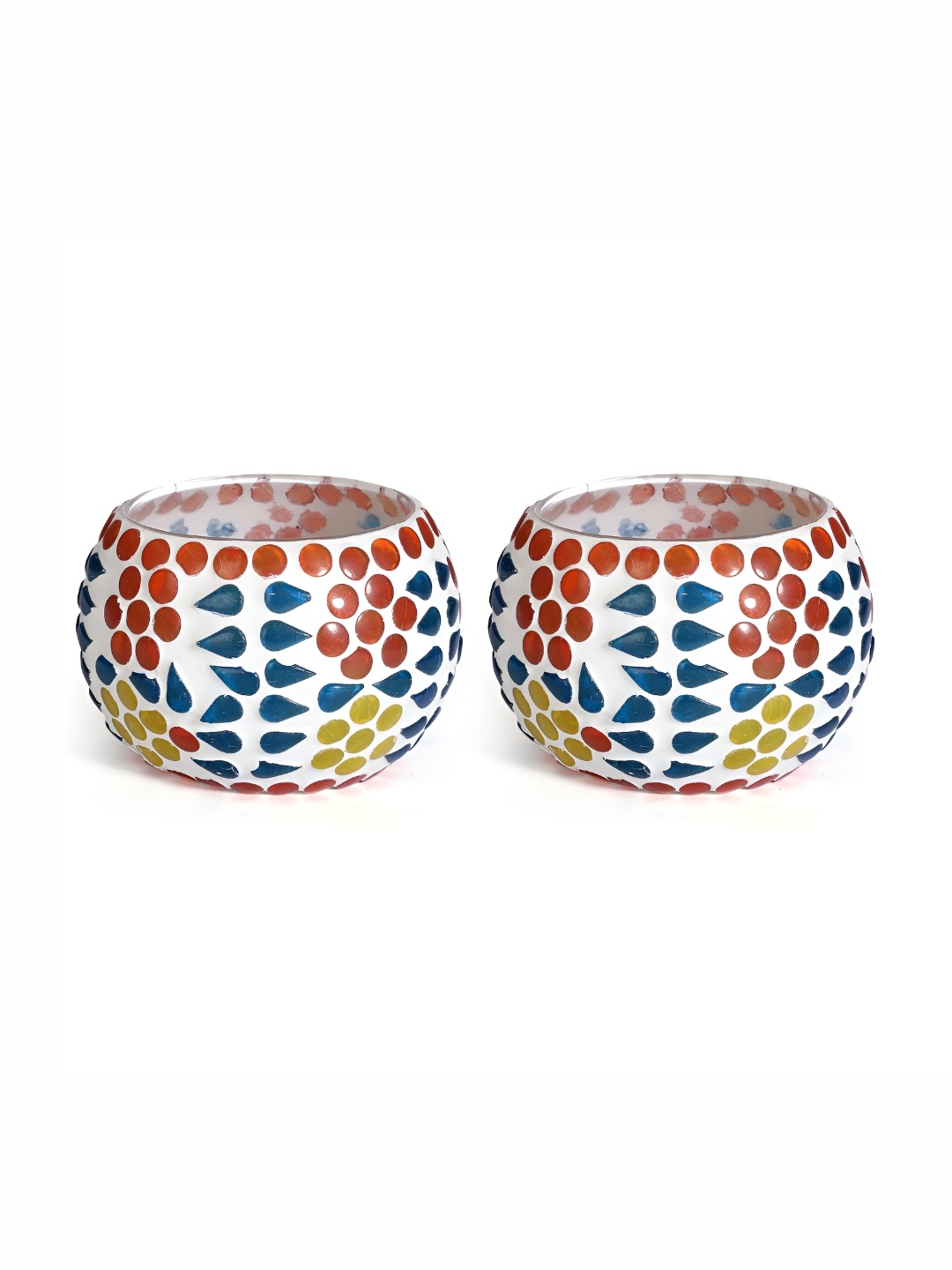 

Clovefry Blue & Red 4Pcs Glass Printed Tealight Candle Holder