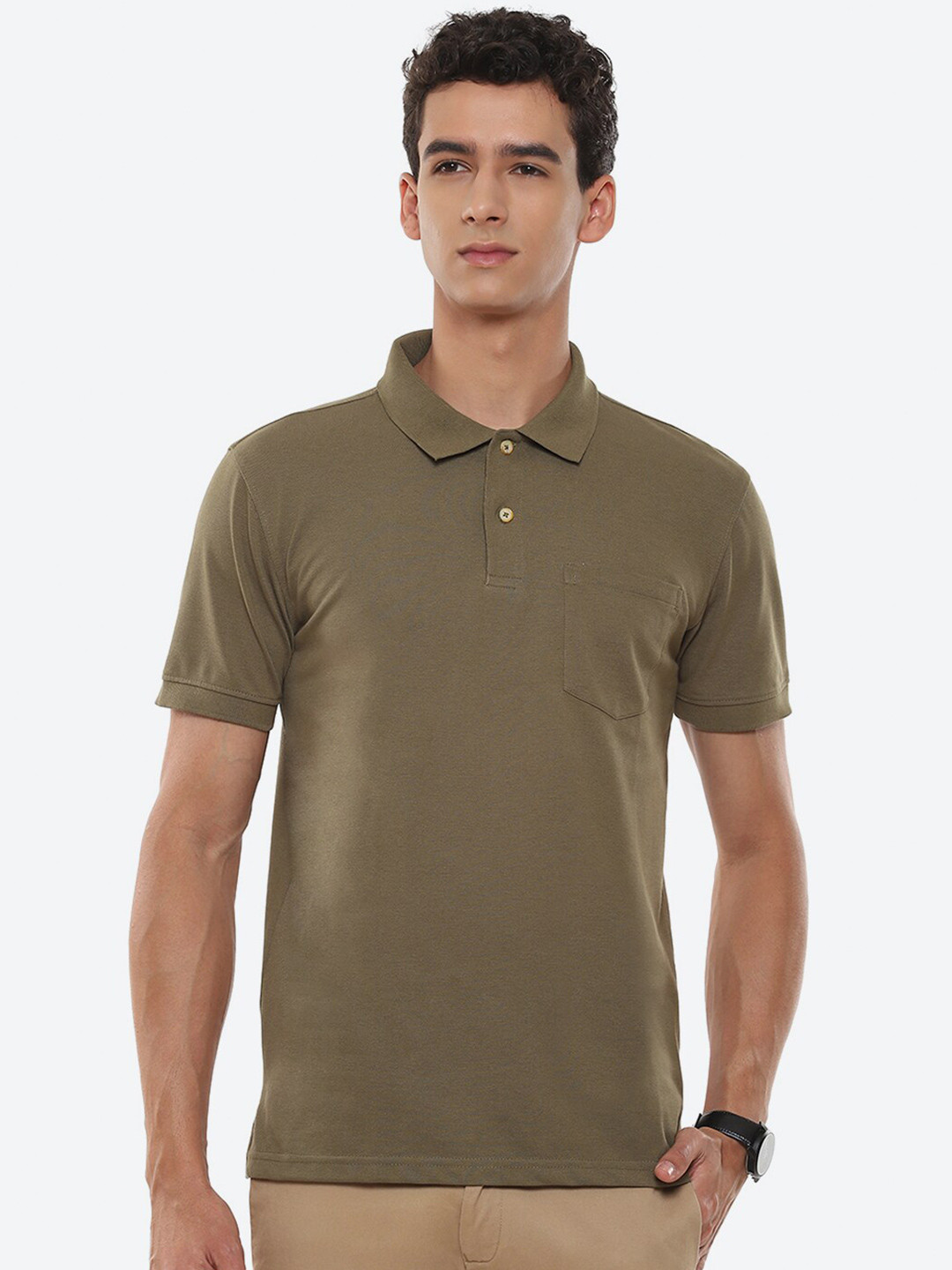 

2Bme Polo Collar Short Sleeves Cotton T-shirt, Olive