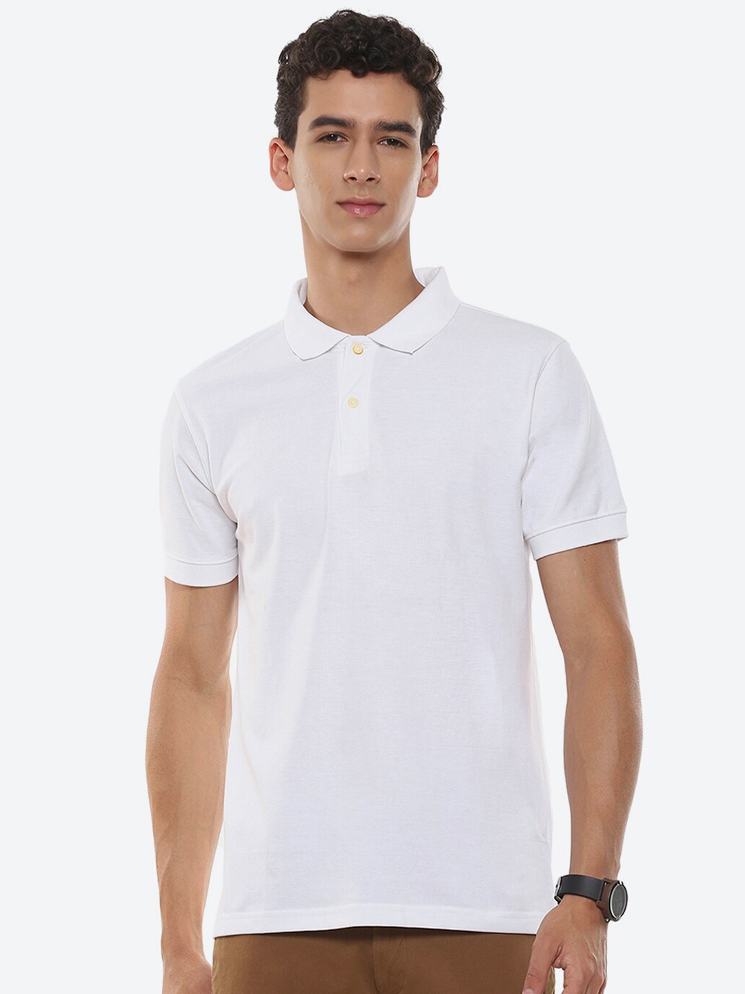 

2Bme Polo Collar Short Sleeves Cotton T-shirt, White