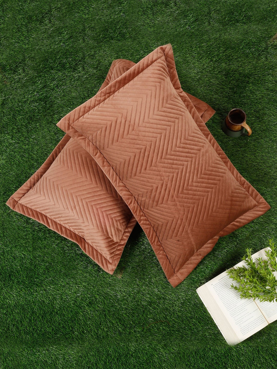 

HOSTA HOMES Brown 2 Pieces Pure Cotton Pillow Covers