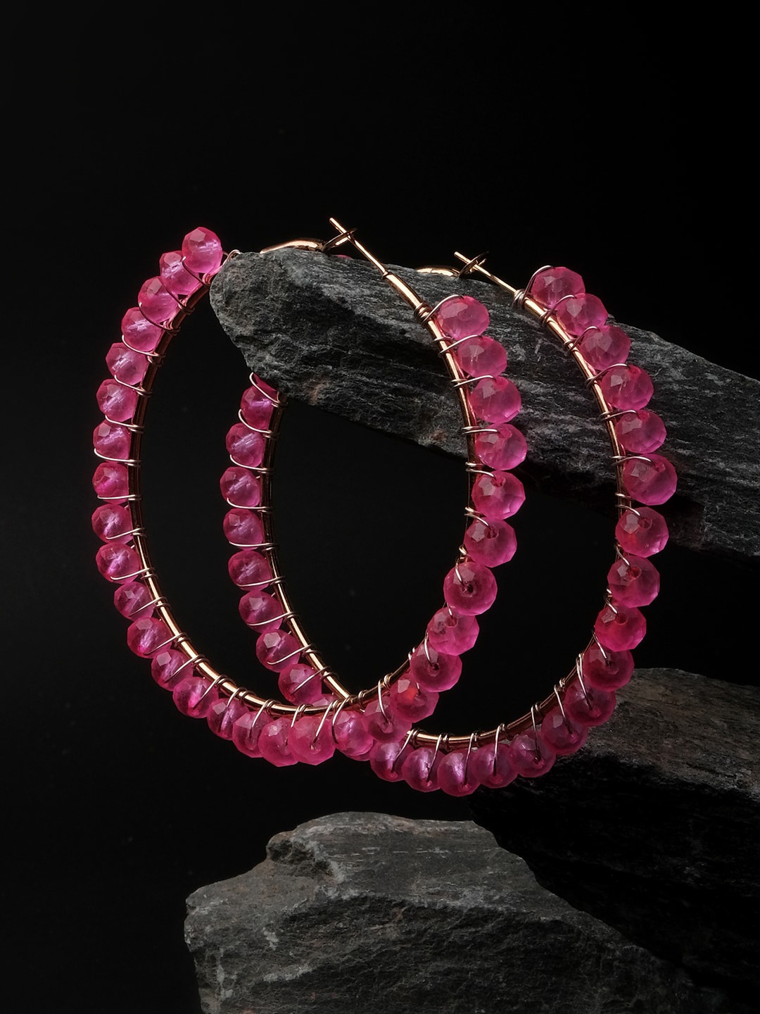 

XPNSV Beaded Contemporary Hoop Earrings, Pink