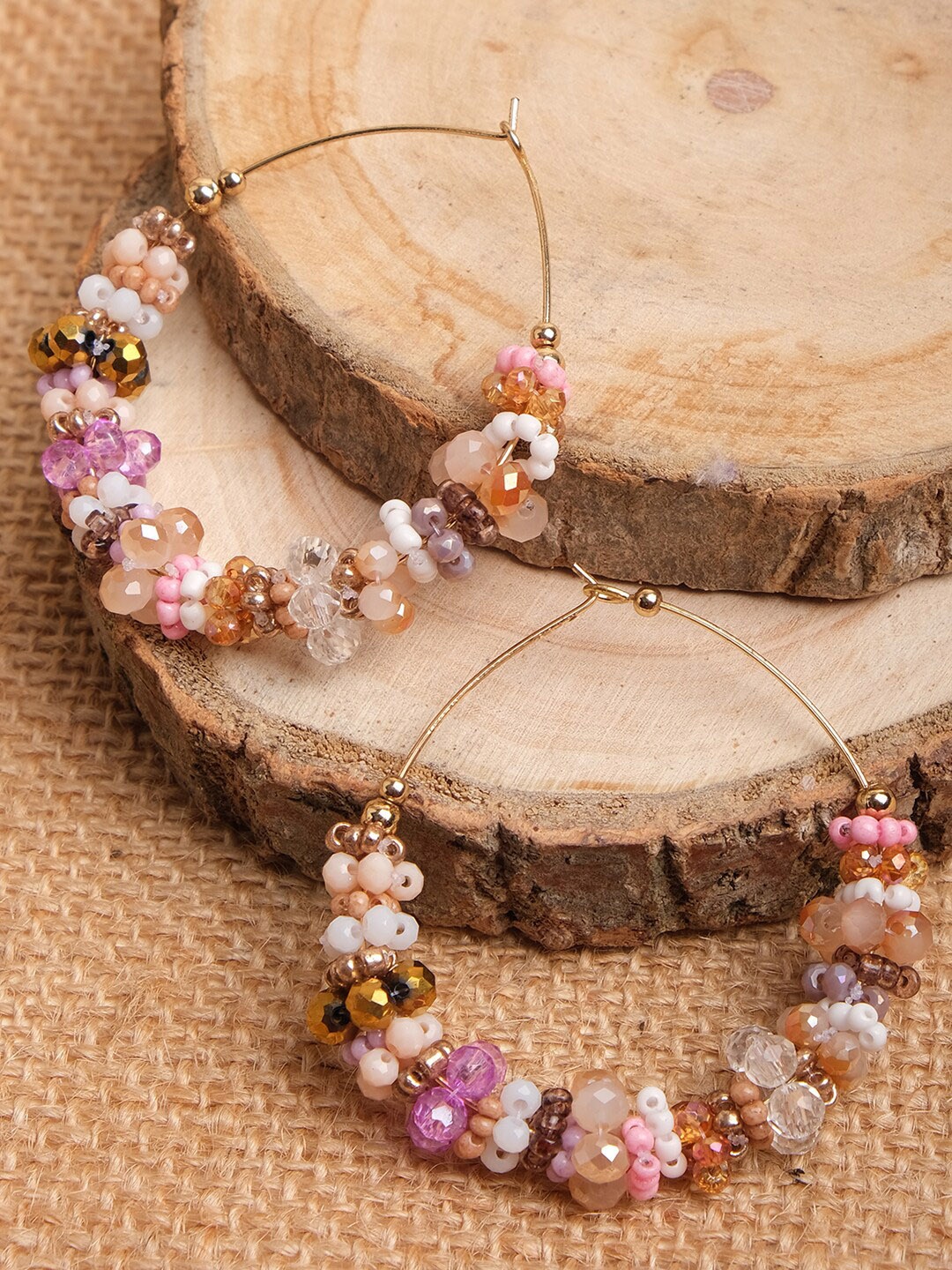 

XPNSV Gold-Plated Beaded Hoop Earrings, Pink