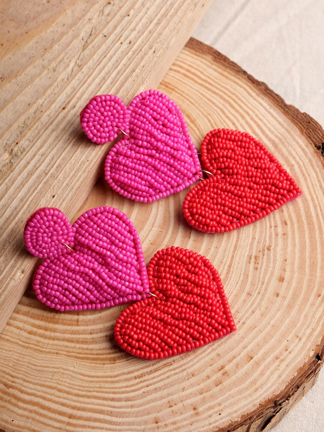 

XPNSV Heart Shaped Beaded Drop Earrings, Red