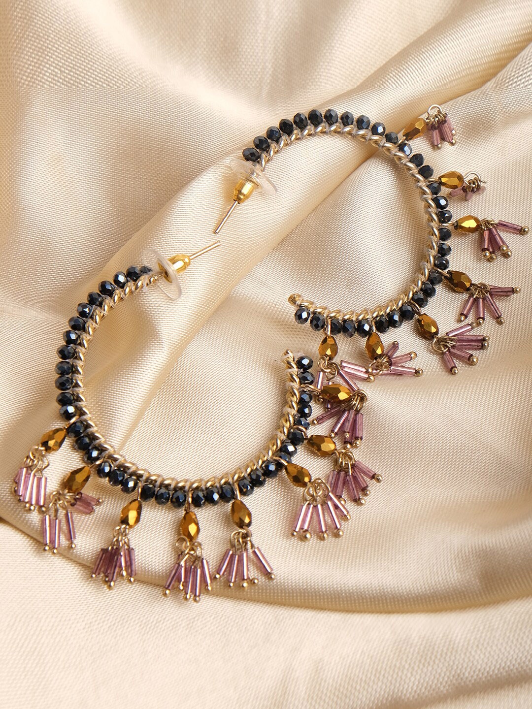 

XPNSV Gold Plated Beaded Half Hoop Earrings