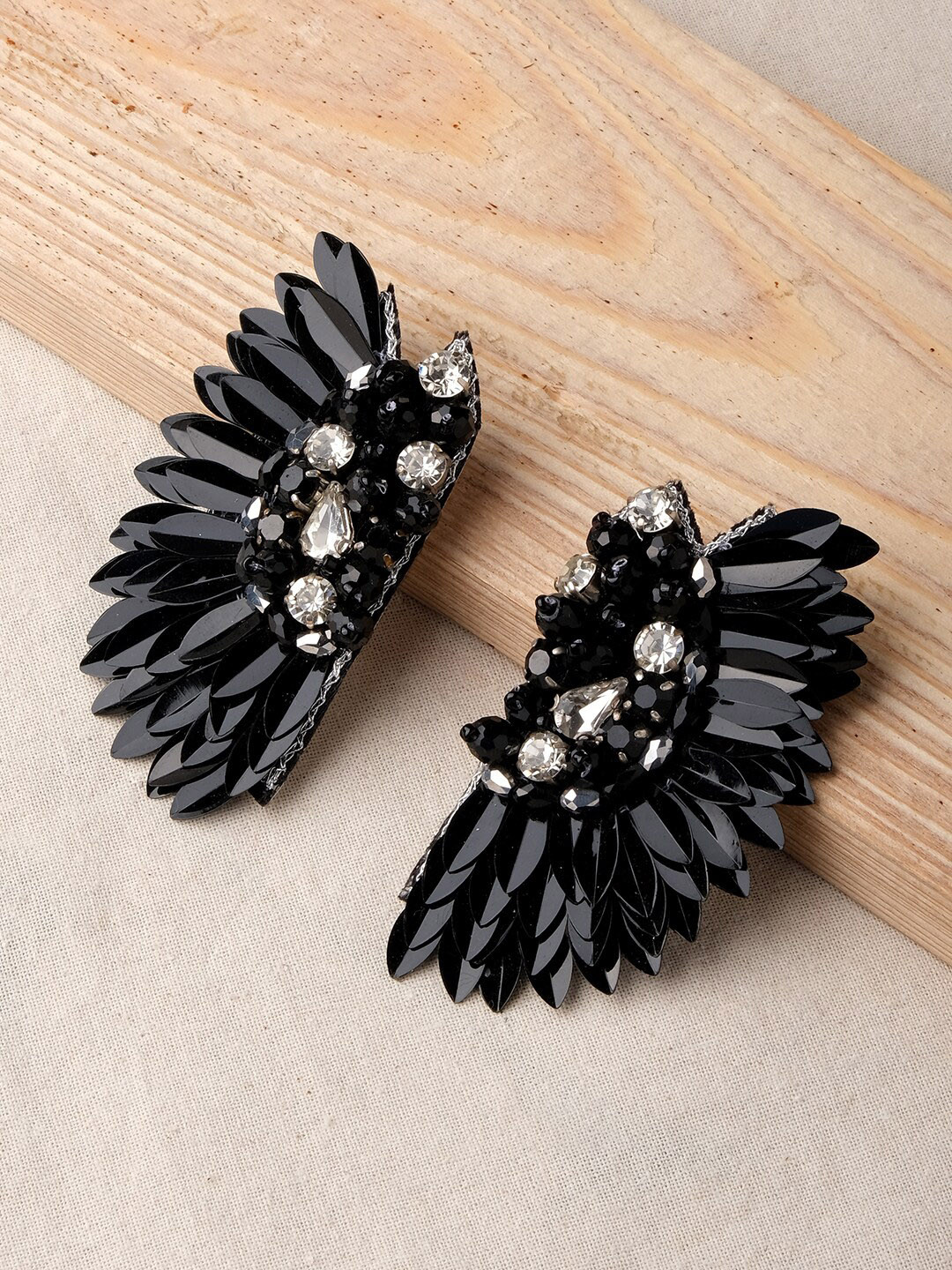 

XPNSV Stone Studded & Beaded Twilight Sparkle Drop Earrings, Black