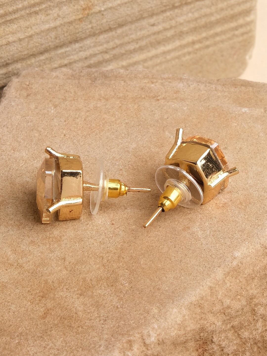 

XPNSV God-Plated Crystal-Studded Triangular Studs, Gold