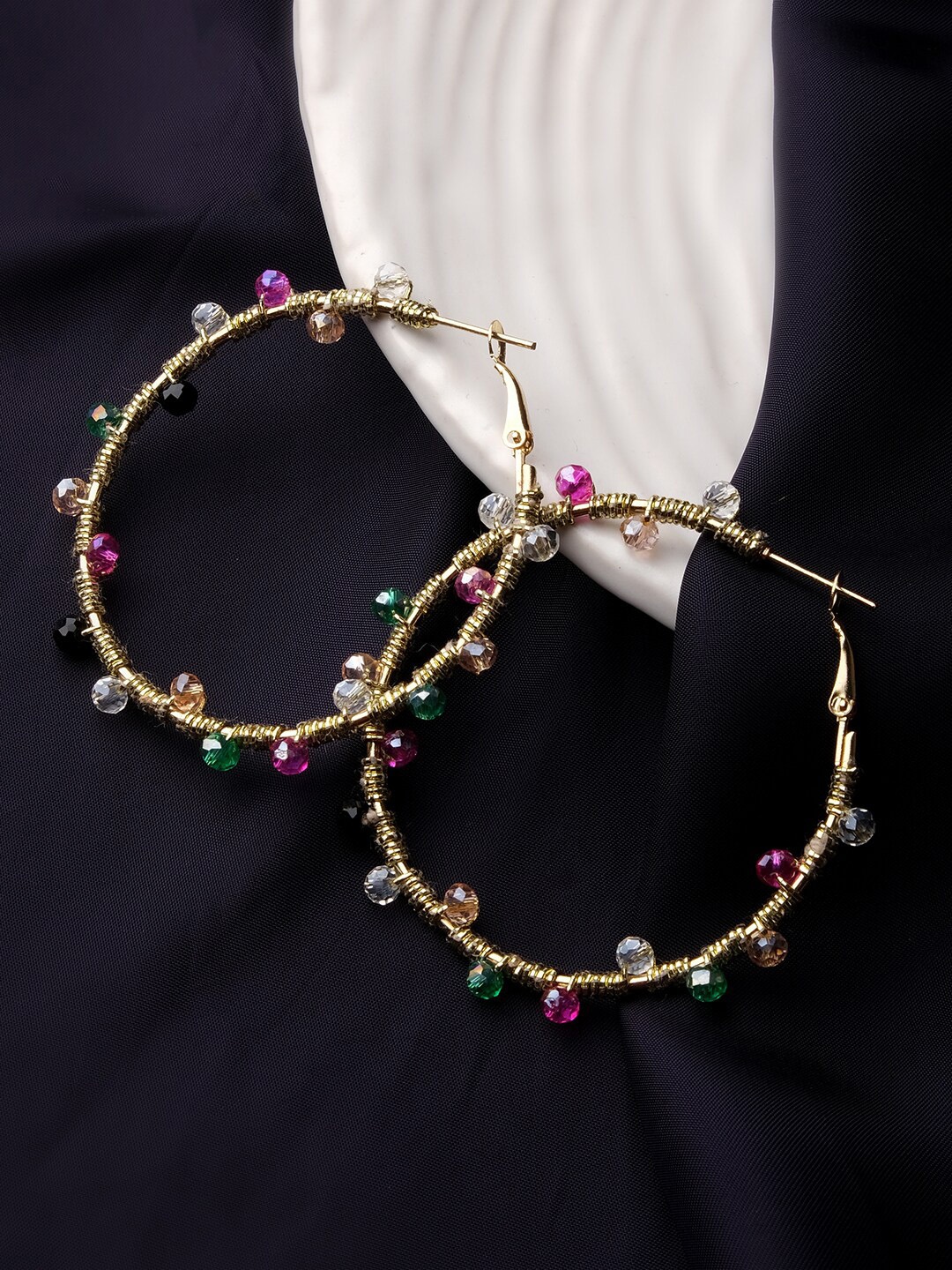 

XPNSV Gold Plated Artificial Beads Circular Hoop Earrings