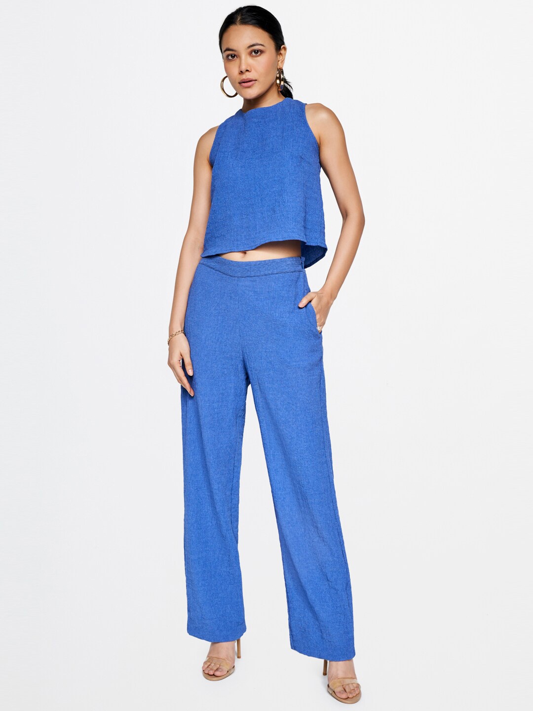 

AND Round Neck Sleeveless Top With Trousers, Blue