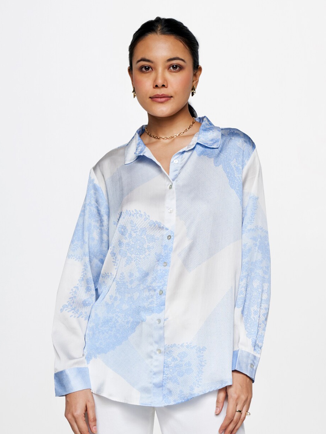 

AND Floral Printed Shirt Style Top, Blue