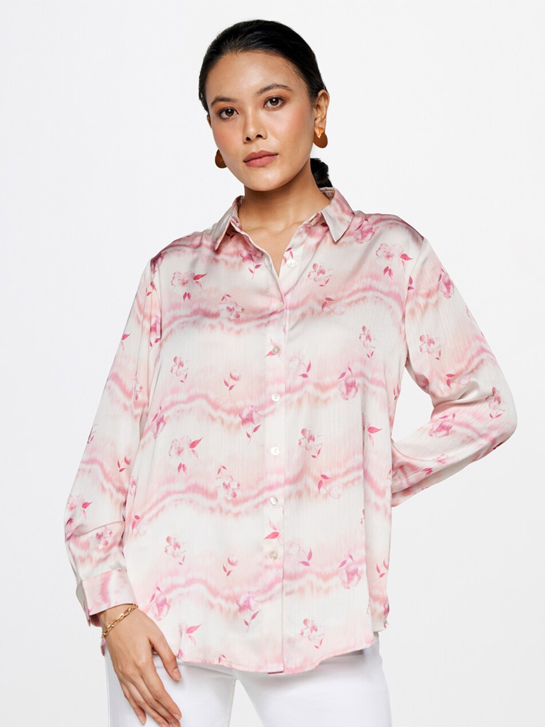 

AND Floral Printed Shirt Style Top, Pink