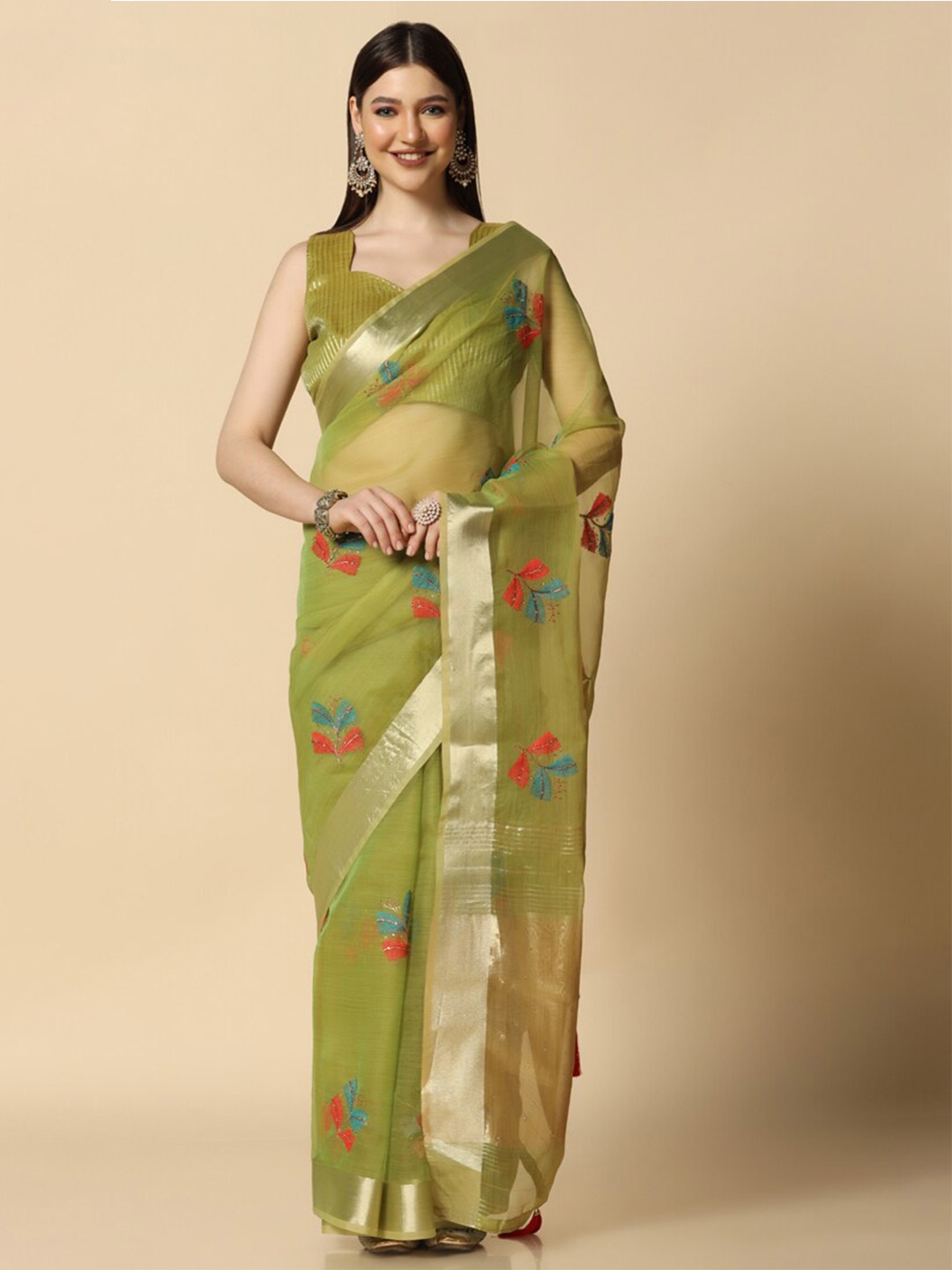 

ASISA Embroidered Organza Designer Saree, Green