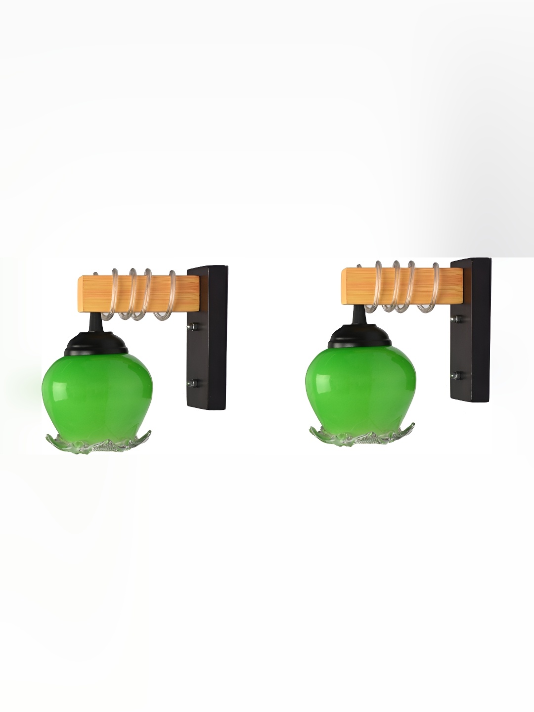 

Afast Green & Black 2 Pieces Textured Bell Shaped Glass Wall Lamps
