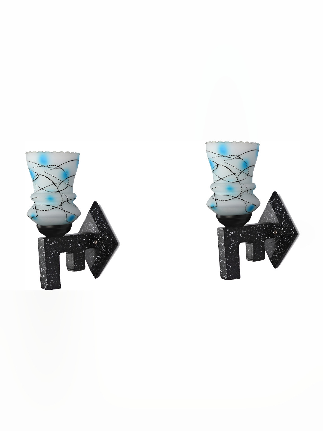 

Afast Blue & White 2 Pieces Printed Abstract Shaped Glass Wall Lamp