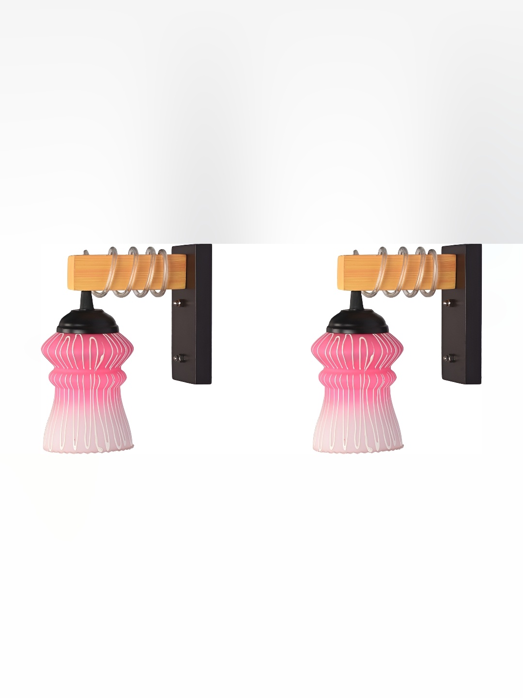 

Afast Pink & White 2 Pieces Printed Bell Shaped Glass Wall Lamps