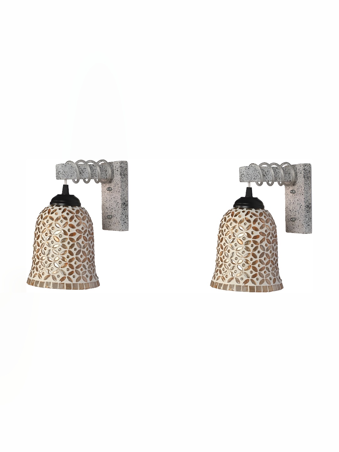 

Afast White & Gold Toned 2 Pieces Printed Bell Shaped Glass Wall Lamp