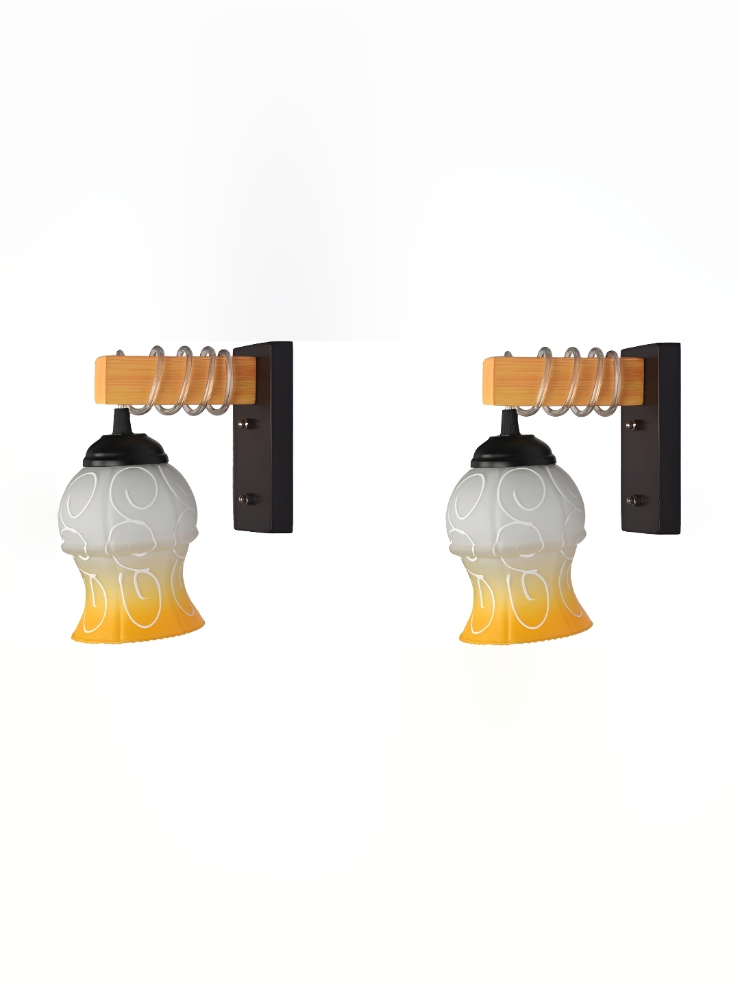 

Afast White & Yellow 2 Pieces Printed Glass Wall Lamps