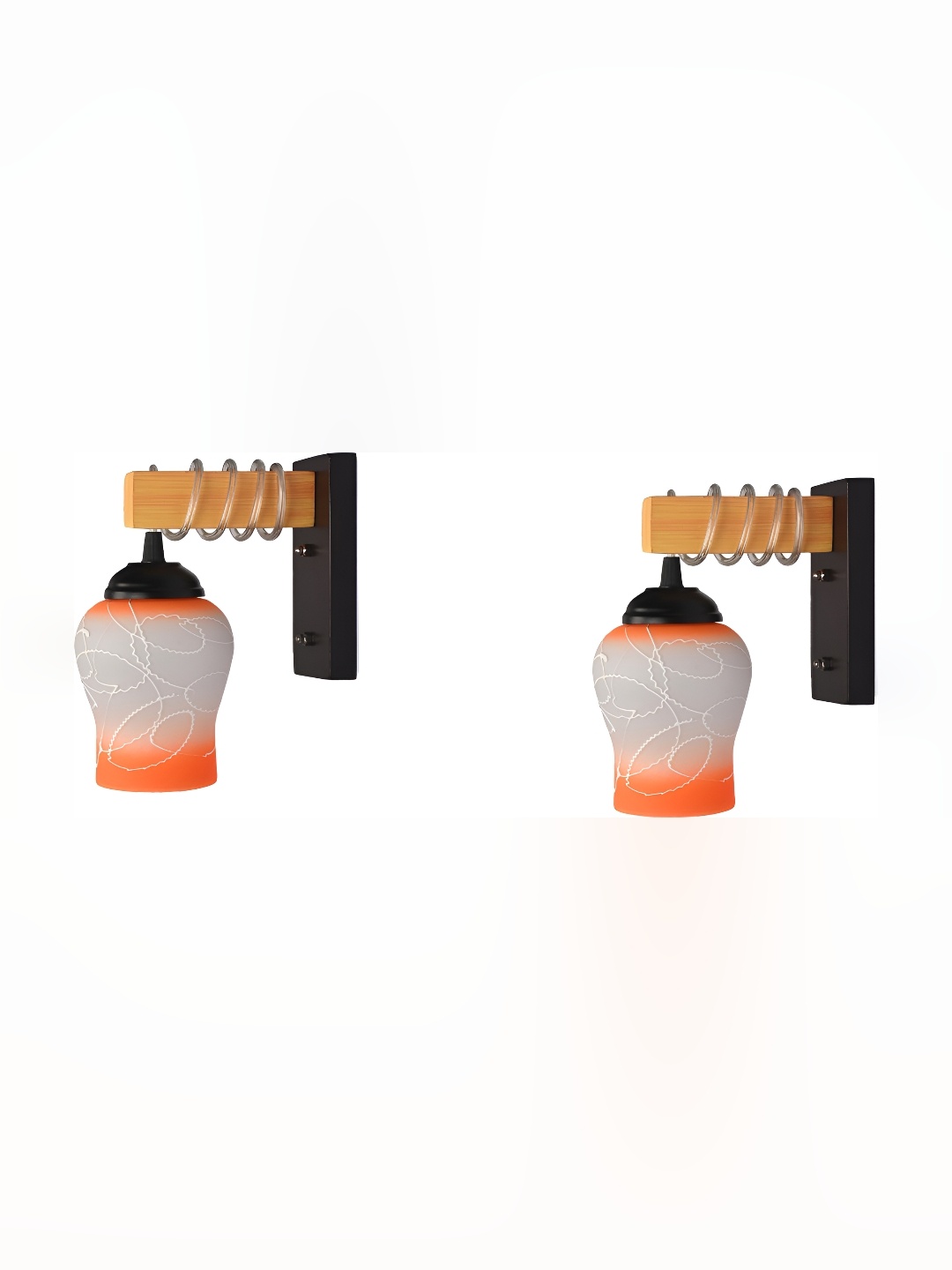 

Afast Orange & Grey 2 Pieces Printed Bell Shaped Glass Wall Lamps