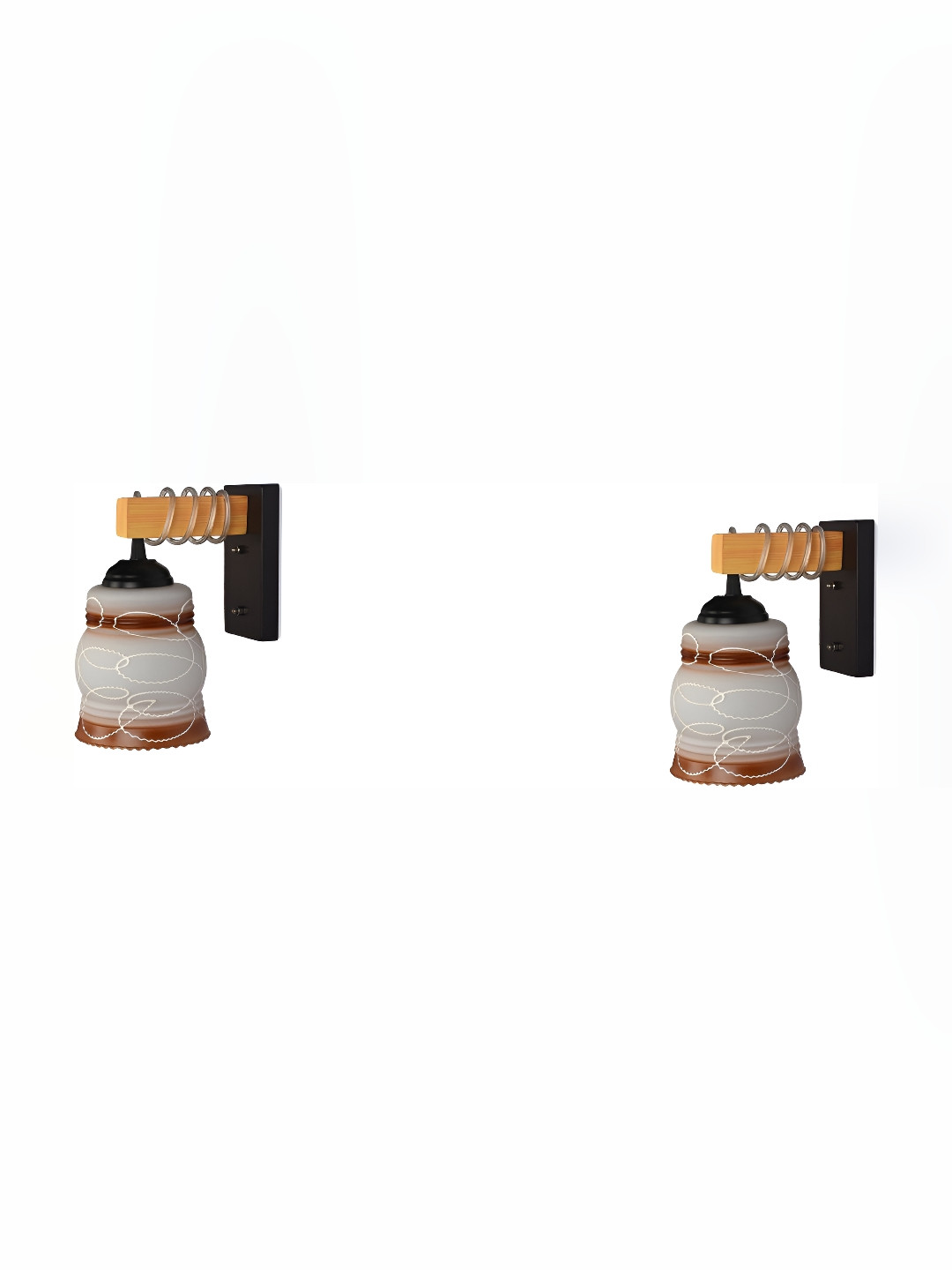 

Afast White & Brown 2 Pieces Bell Shaped Glass Wall Lamps