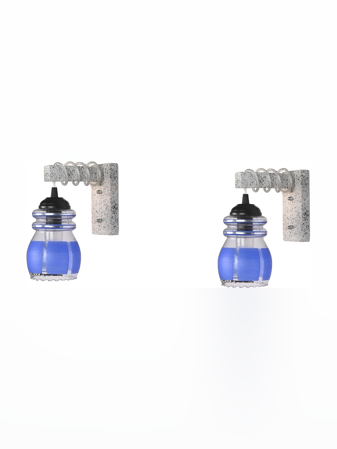 

Afast Blue & White 2 Pieces Printed Bell Shaped Glass Wall Lamps
