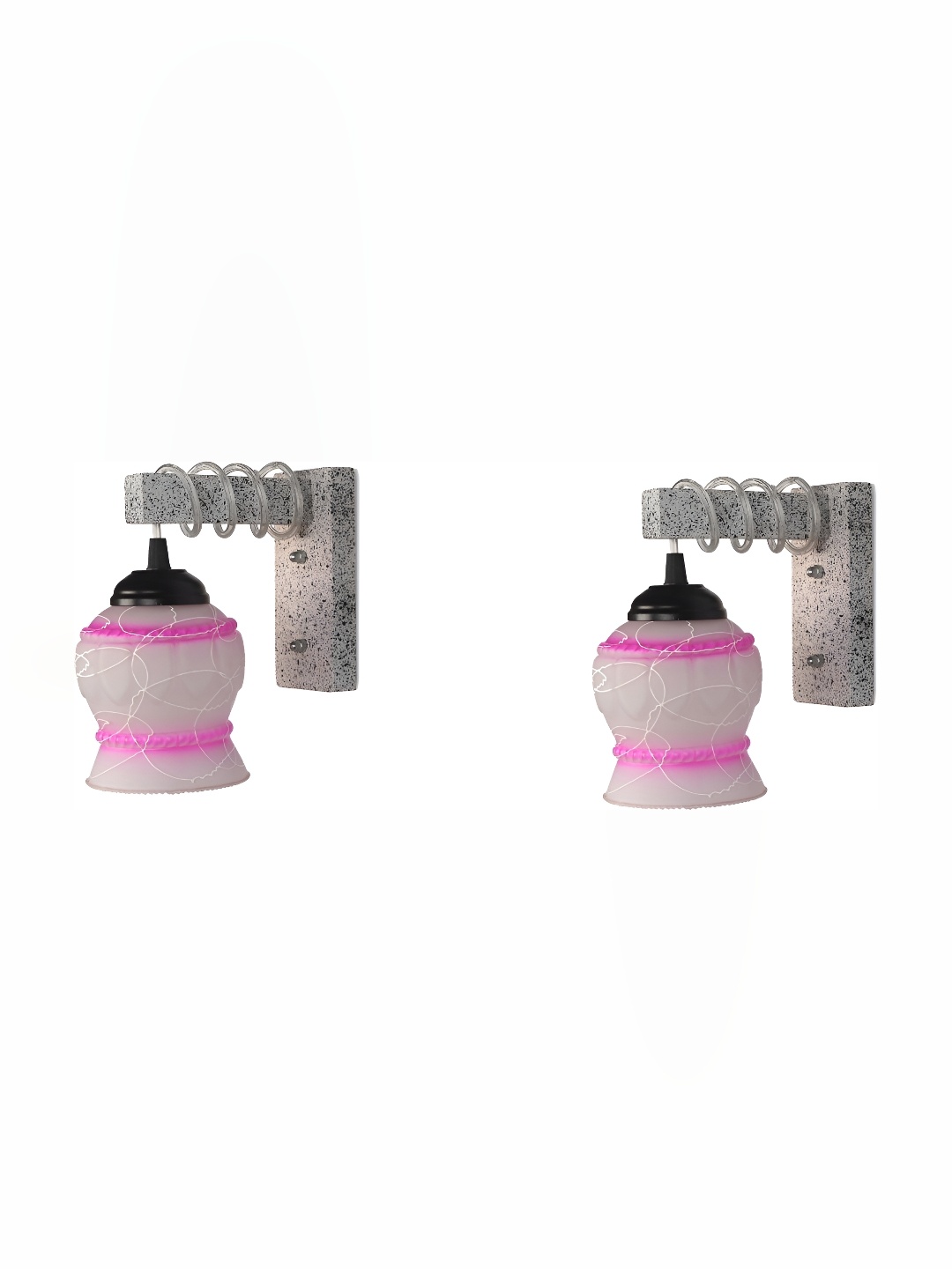 

Afast Pink & White 2 Pieces Printed Bell Shaped Glass Wall Lamp