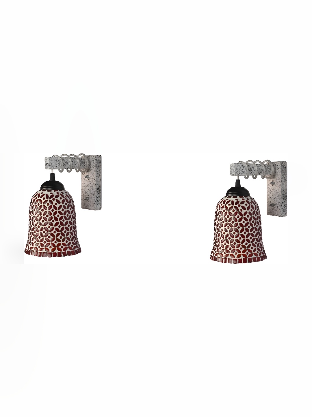 

Afast Red & White 2 Pieces Printed Bell Shaped Glass Wall Lamp